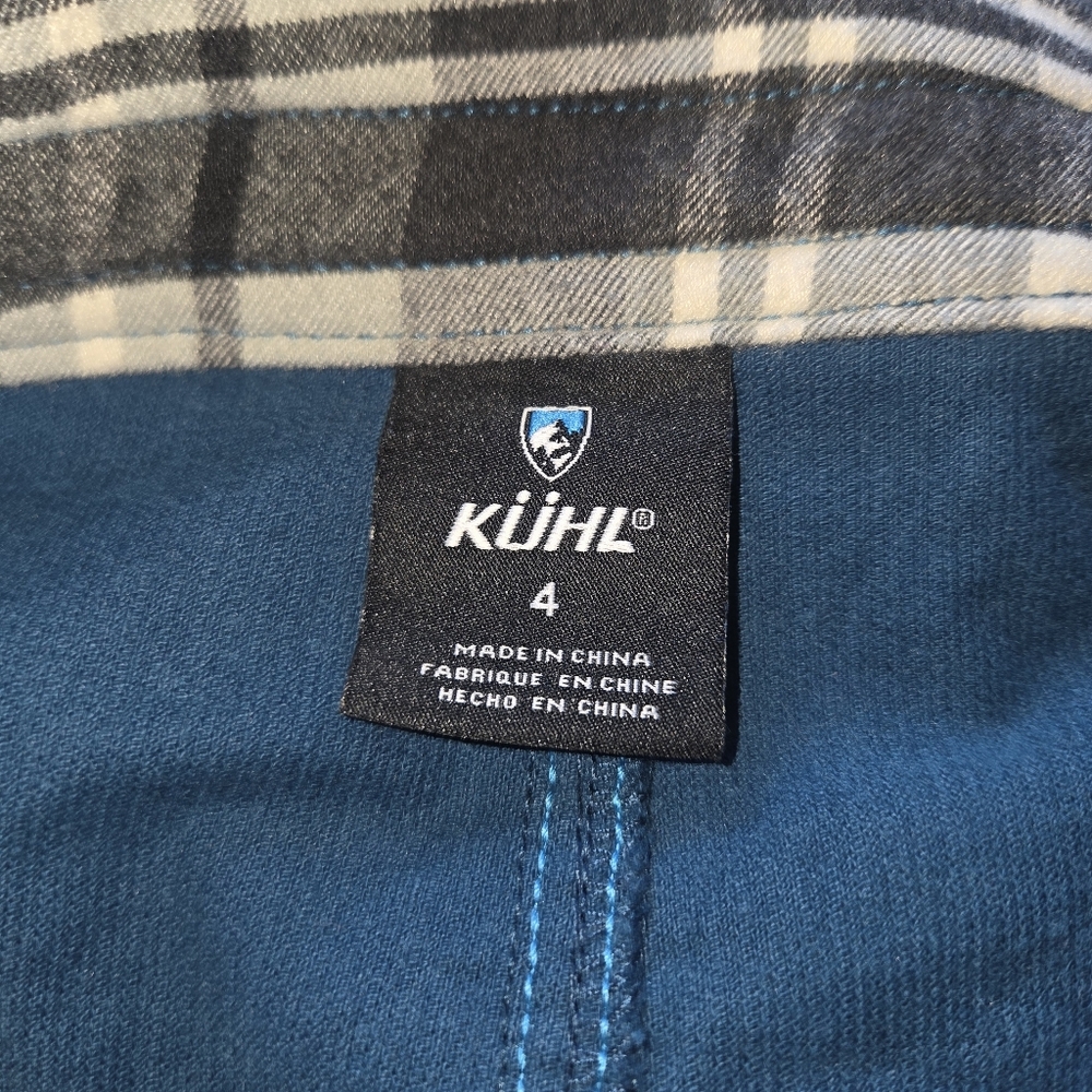 Kuhl Corduroy Mini Skirt 4 Blue Teal Asymmetric Snap Zip Pocket Stretch Gorpcore - Picture 5 of 10